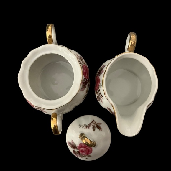 Vintage Fred Roberts Porcelain Rose Creamer & Sugar Gold Trim Serving Set Japan - Picture 6 of 8